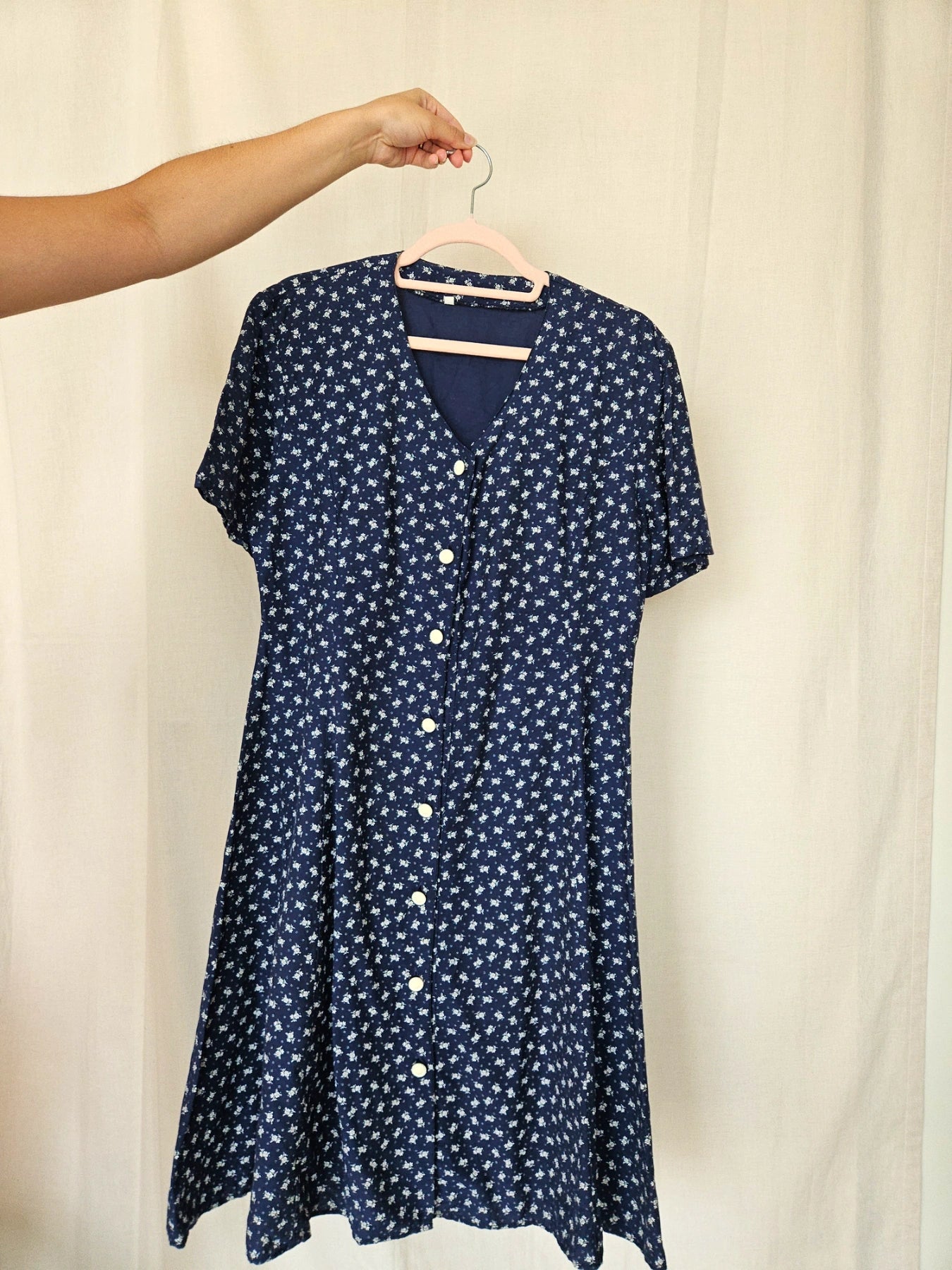 Stella - donkerblauwe vintage jurk met bloemen | L