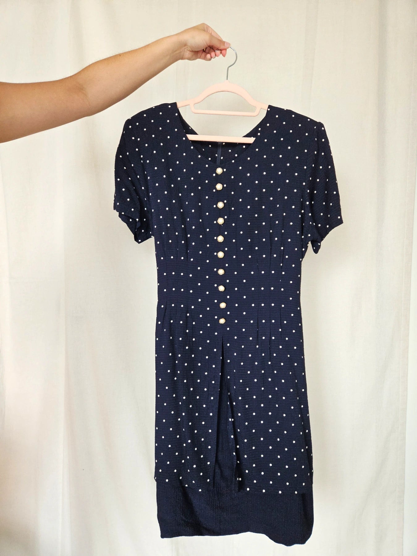Sara - donkerblauwe vintage jurk met stippen | XXL