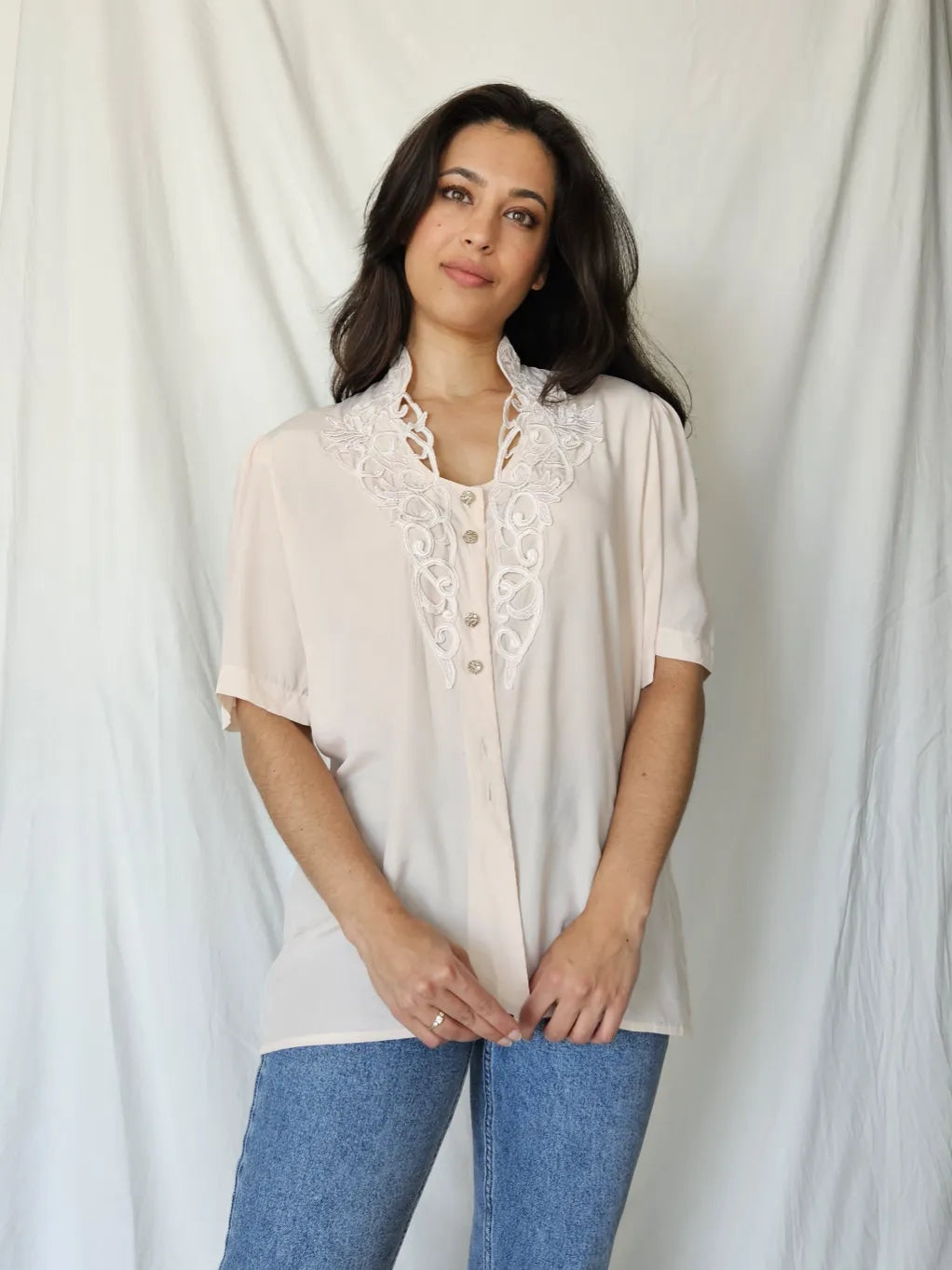 Mae - romantische vintage blouse met korte mouw | XXL