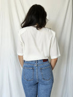 White vintage blouse with lace collar | XL