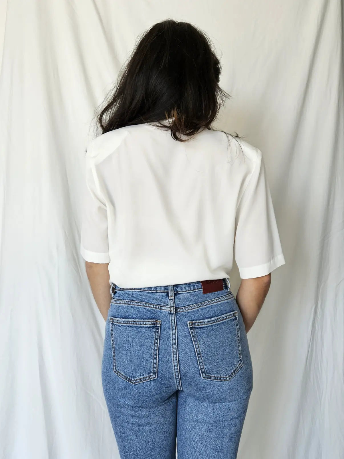 White vintage blouse with lace collar | XL
