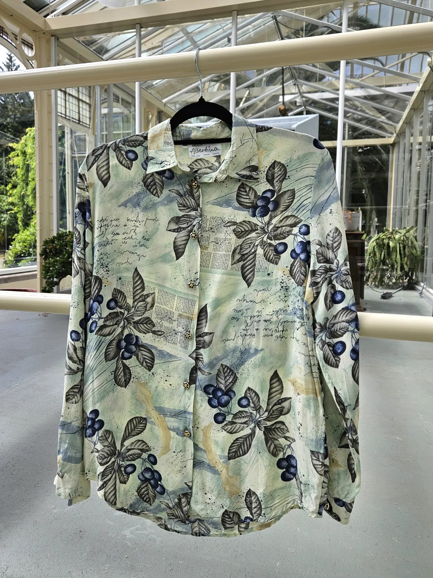 Cyra - lichtgroene vintage blouse, viscose | L