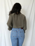 Olive-colored 100% silk blouse | L