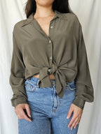 Olive-colored 100% silk blouse | L