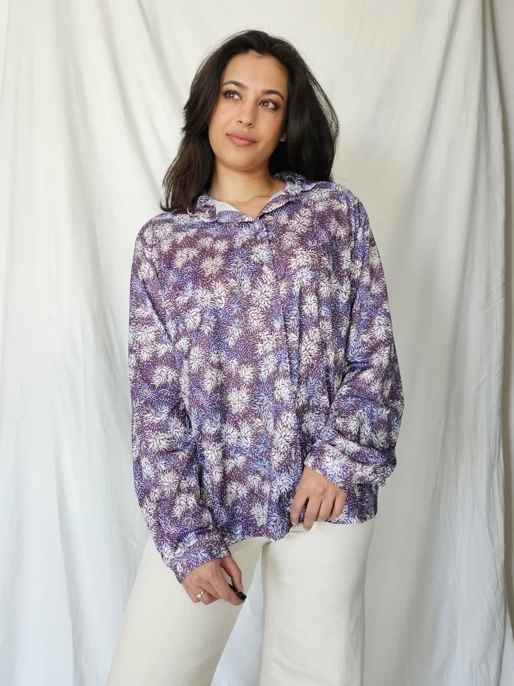 Lux - vintage blouse met paarse print | XXL