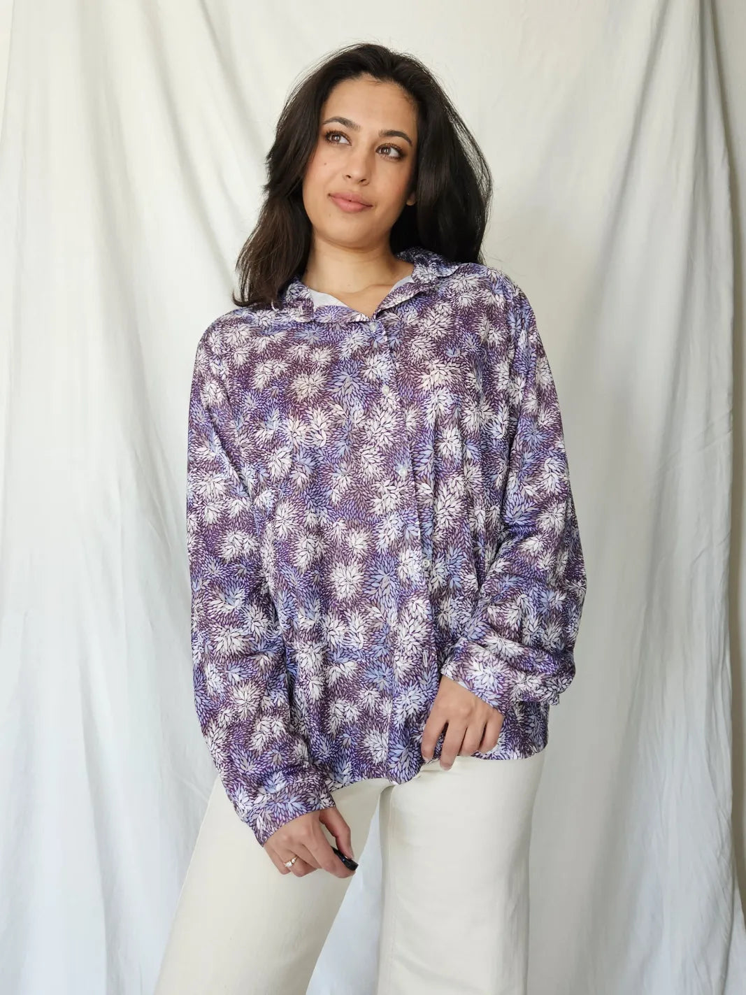 Lux - vintage blouse met paarse print | XXL