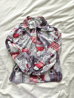 Vintage blouse with gray and red print | L