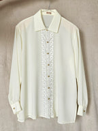 Thalia - pastelgele vintage blouse met kant | XL