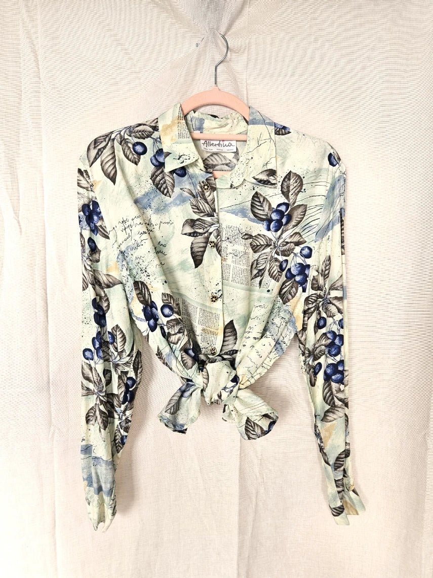 Cyra - lichtgroene vintage blouse, viscose | L