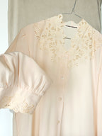 Pastel orange vintage blouse with lace embellishments | XL
