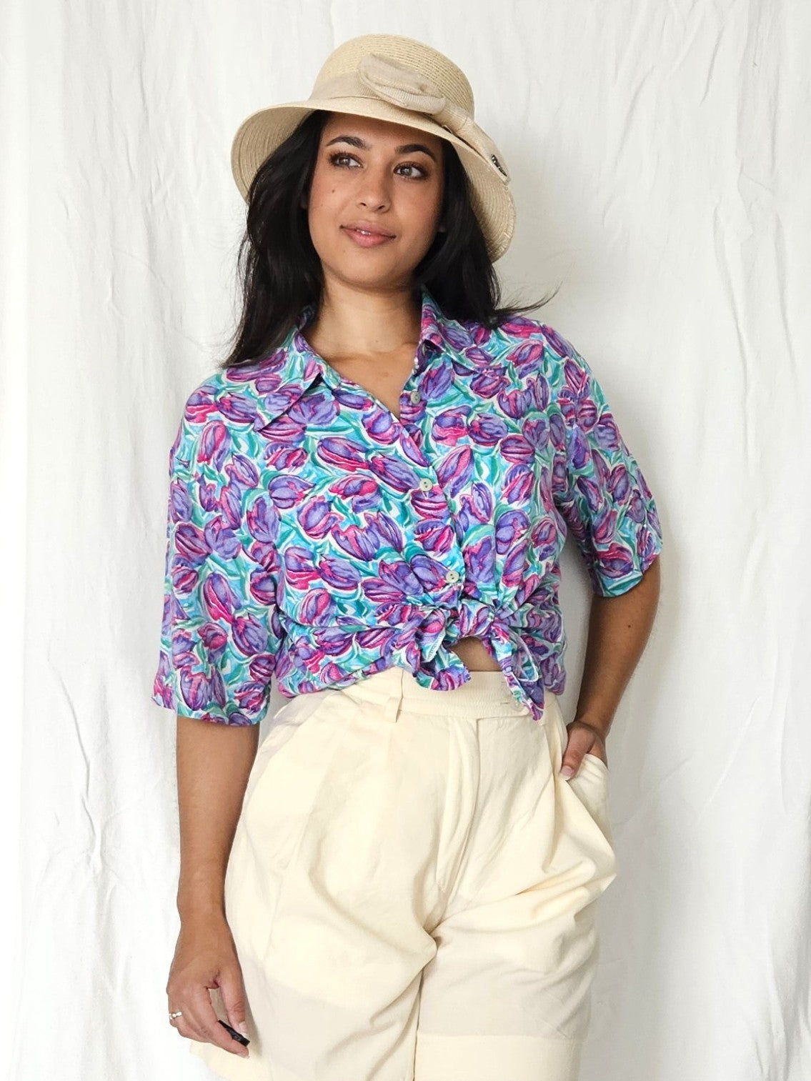 Daphne - vintage blouse met korte mouw, viscose | XXL