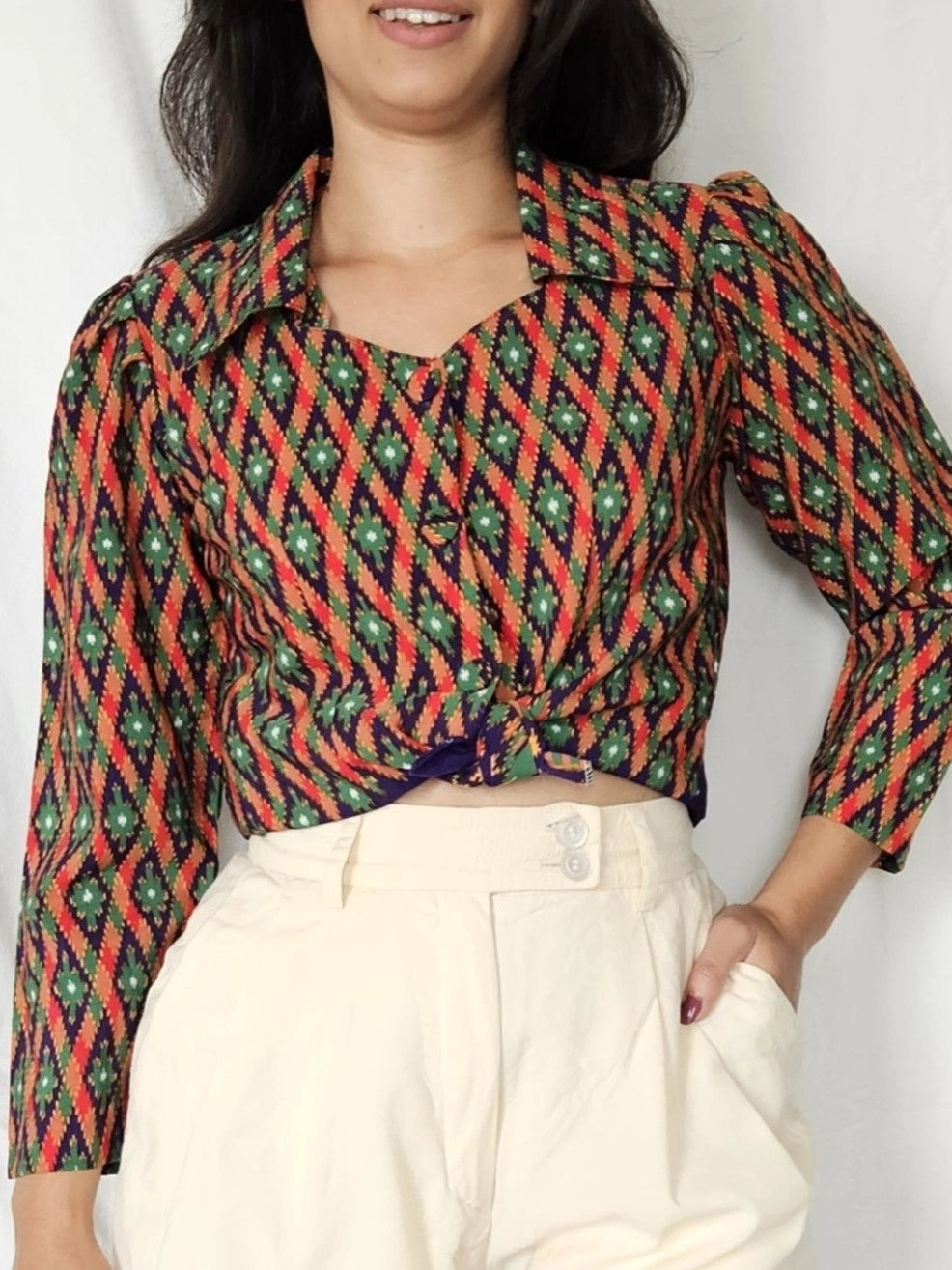 Lyra - vintage blouse met gekleurde print | XS/S