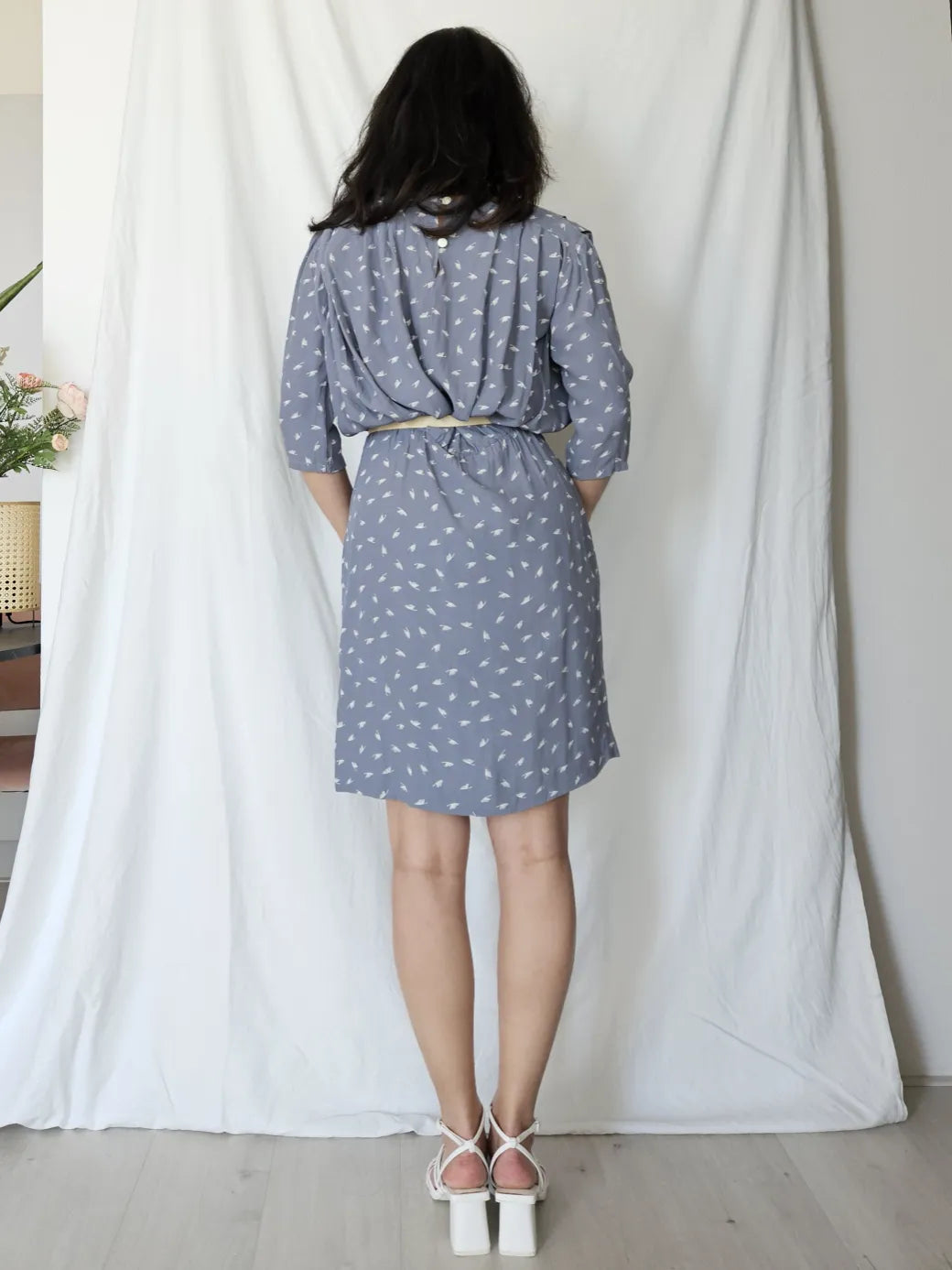 Blauwgrijze viscose vintage jurk | M