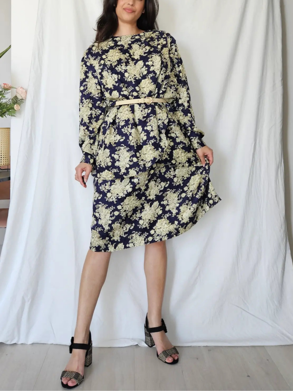 Donkerblauw met gouden vintage jurk | 3XL