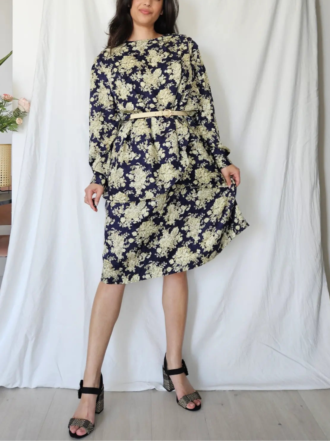 Donkerblauw met gouden vintage jurk | 3XL