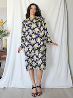 Donkerblauw met gouden vintage jurk | 3XL