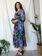 Lange boho vintage bloemenjurk | L