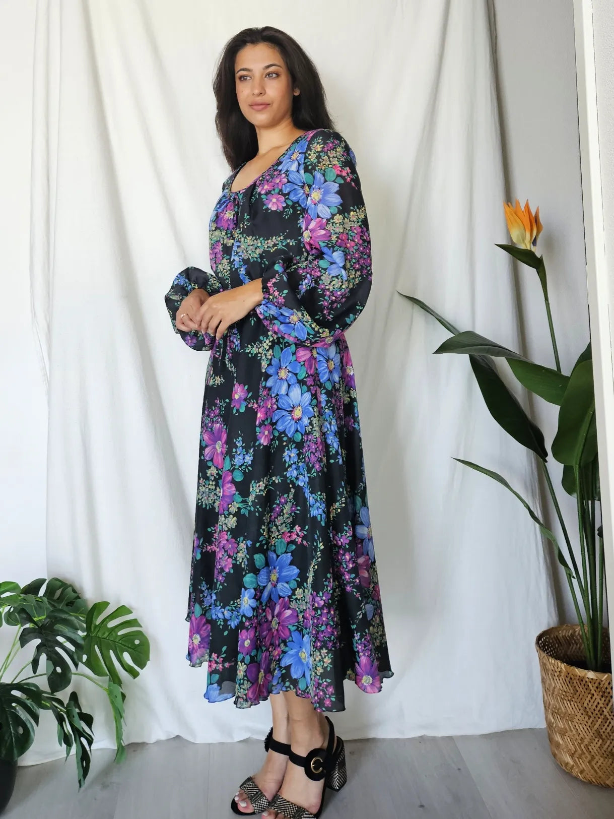 Lange boho vintage bloemenjurk | L
