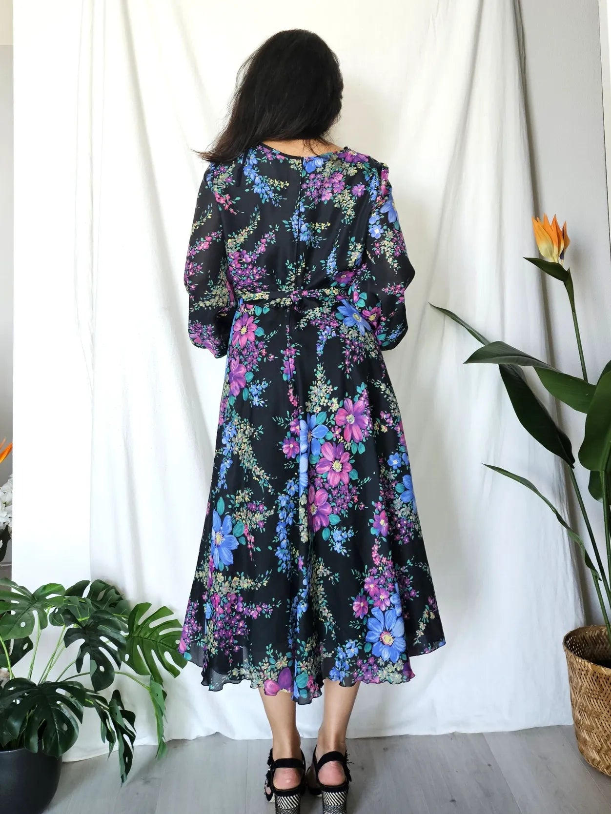 Lange boho vintage bloemenjurk | L