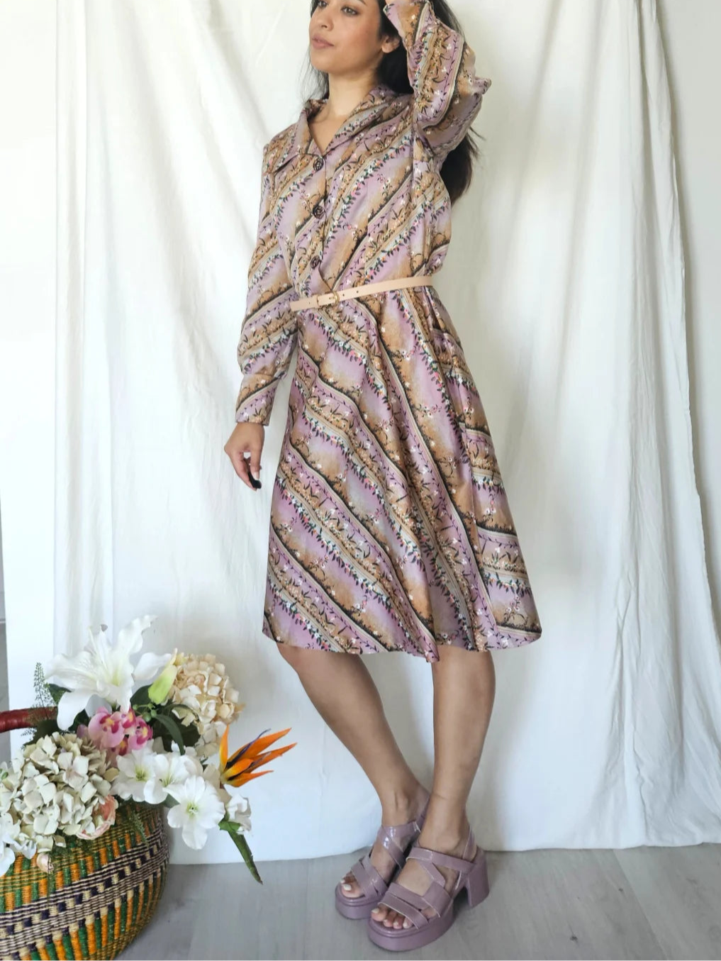 Vintage jurk met strepen en bloemen | M