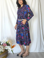 Vintage jurk van viscose met paisley en bloemen | S/M