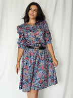 Donkerblauwe vintage jurk met bloemenprint | M