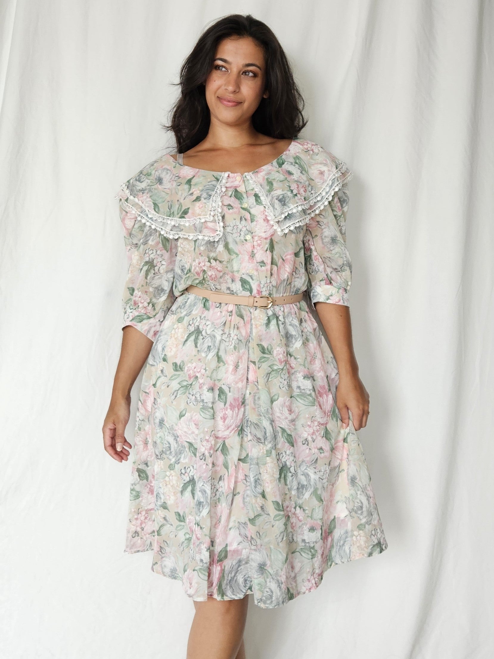 Romantische katoenen vintage jurk met kraag | L