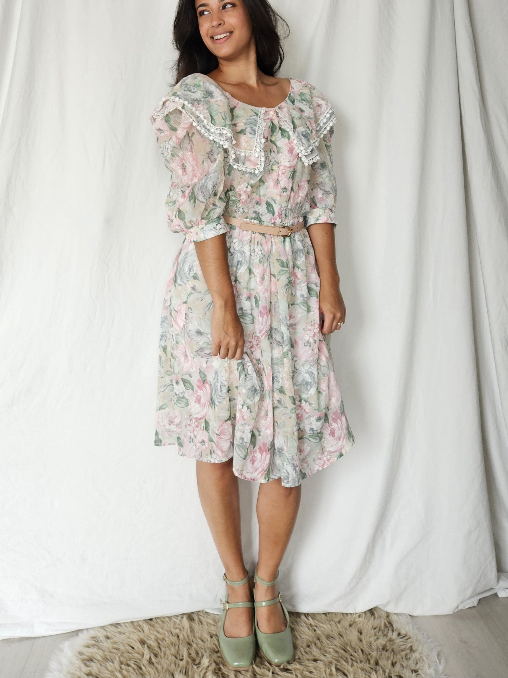 Romantische katoenen vintage jurk met kraag | L
