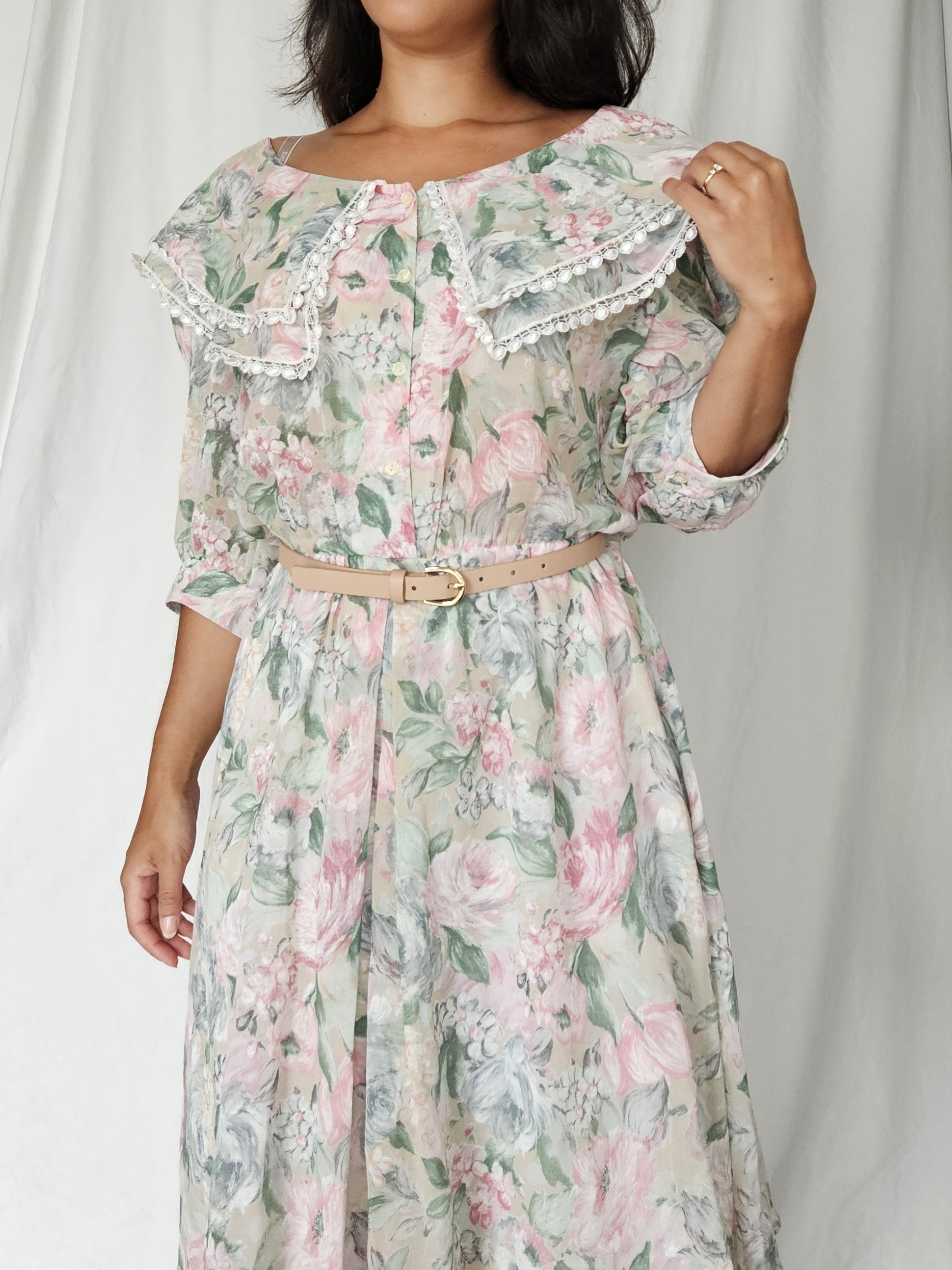 Romantische katoenen vintage jurk met kraag | L