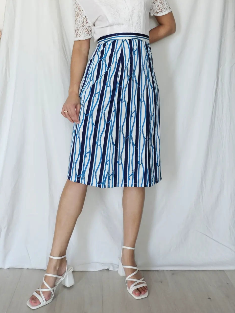 Vintage rok met blauwe print, zijde | L