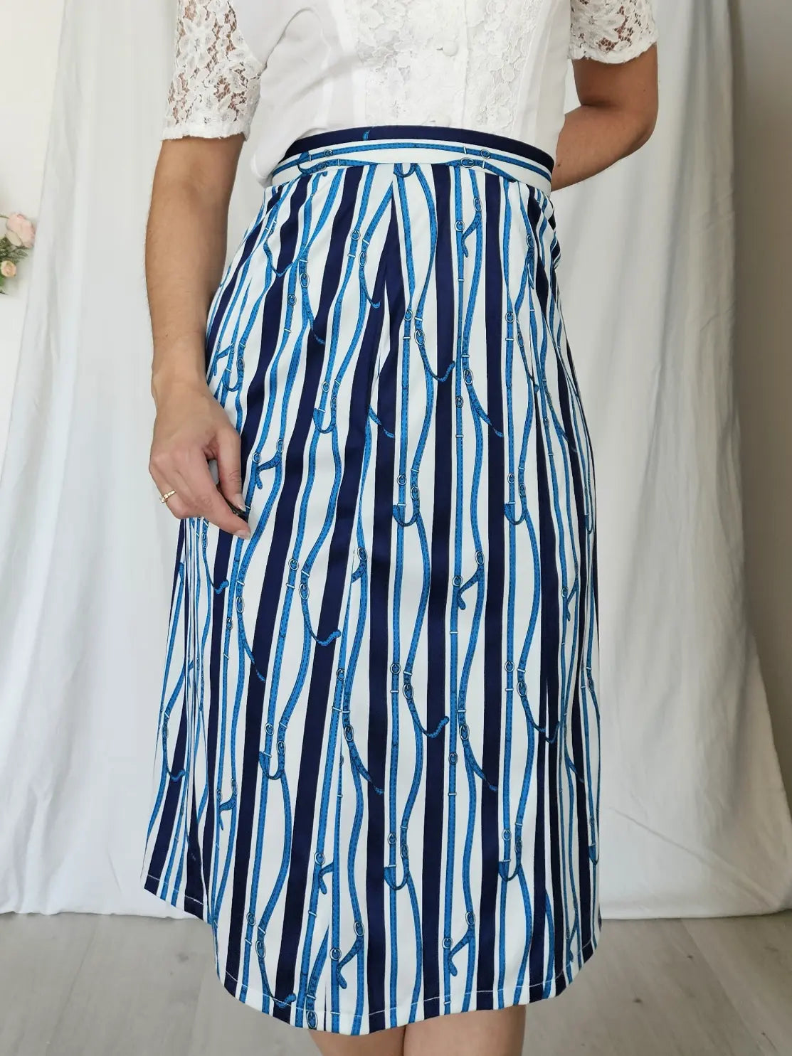 Vintage rok met blauwe print, zijde | L