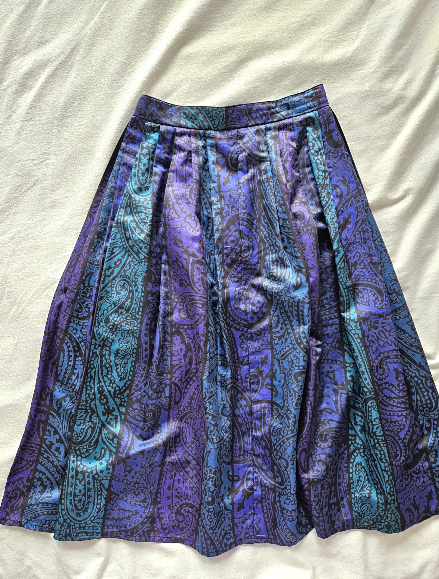 Vintage A-lijn rok paars met blauw  | M