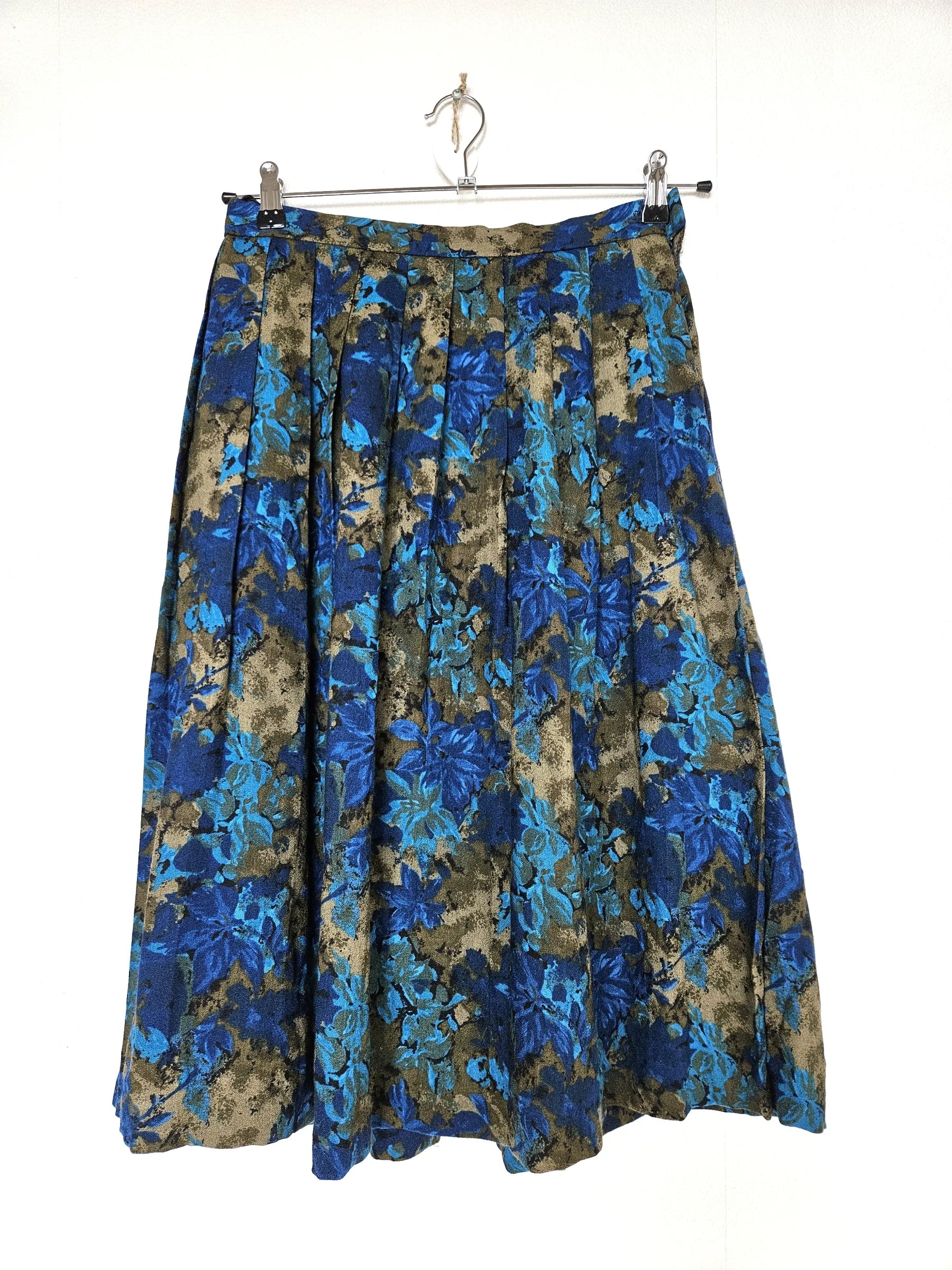 Dun wollen vintage rok met blauwe bloemen | M/L