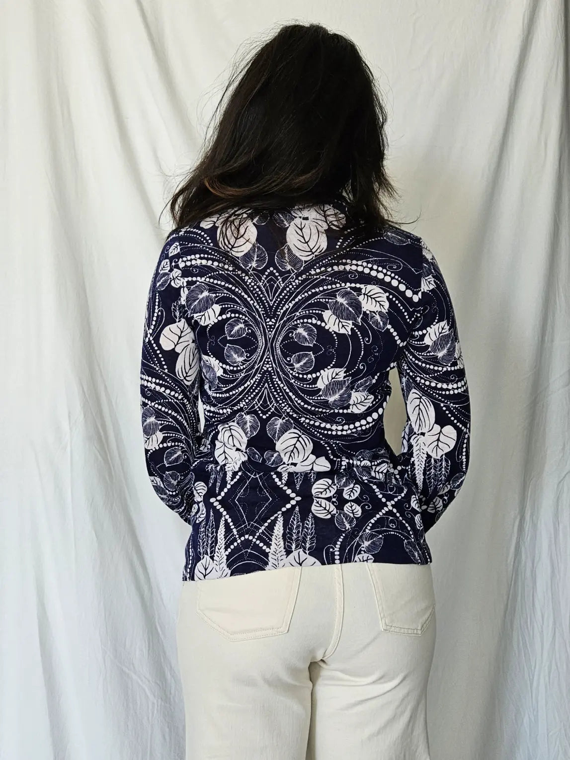 Jaren 70 top donkerblauw, katoen | S