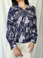 Jaren 70 top donkerblauw, katoen | S