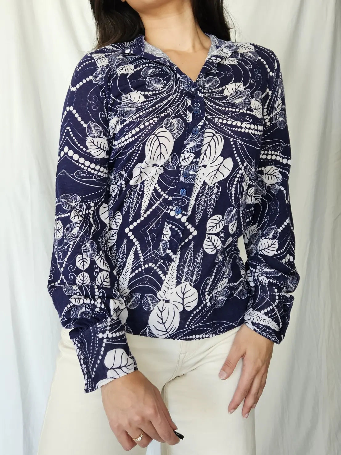 Jaren 70 top donkerblauw, katoen | S