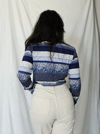 Jaren 70 top gestreept blauw, katoen | L