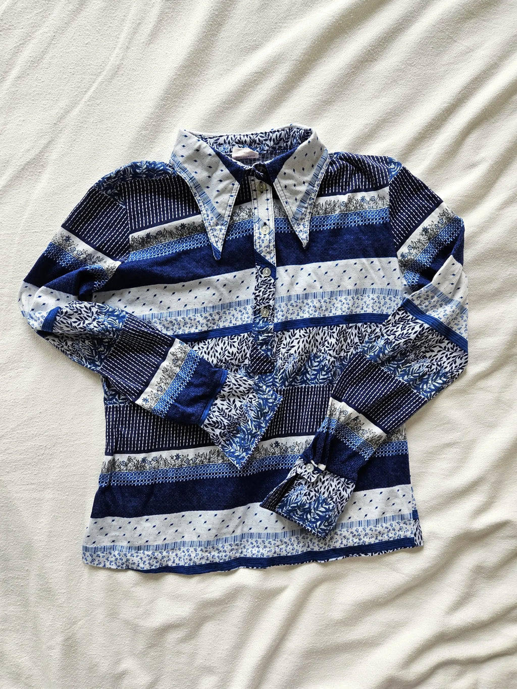 Jaren 70 top gestreept blauw, katoen | L