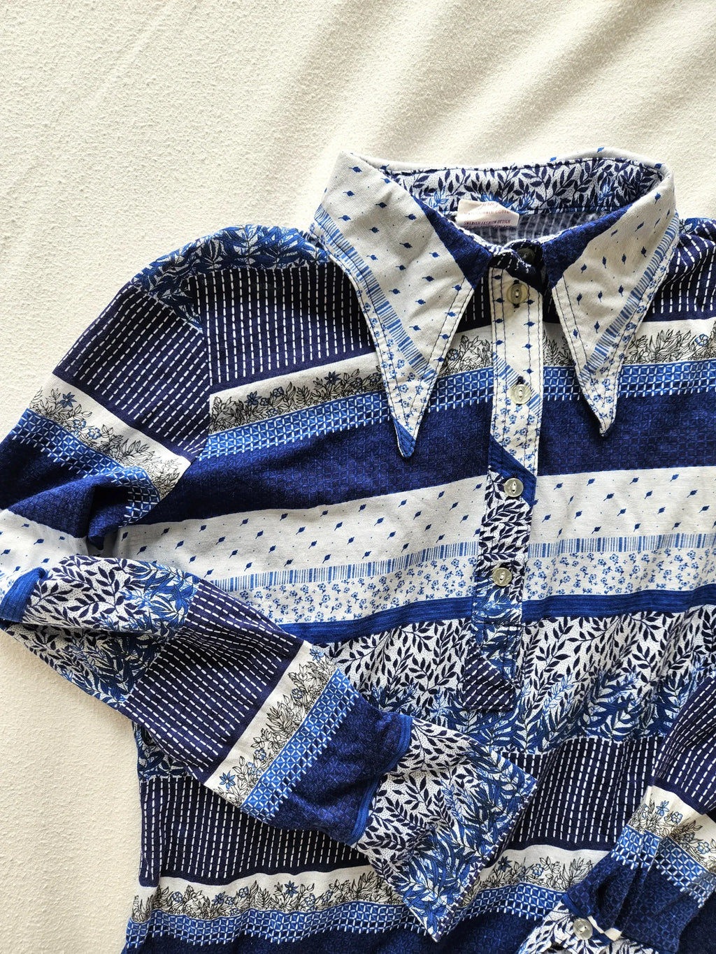 Jaren 70 top gestreept blauw, katoen | L