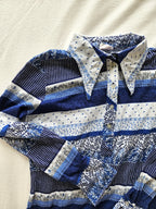 Jaren 70 top gestreept blauw, katoen | L