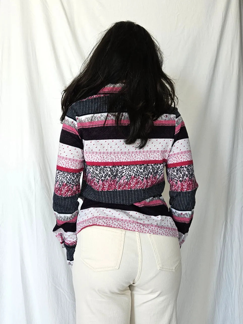 Jaren 70 top gestreept roze, katoen | M