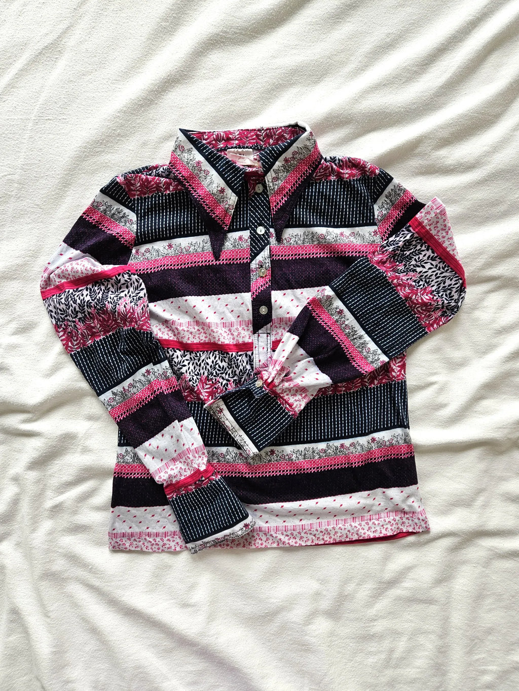 Jaren 70 top gestreept roze, katoen | M