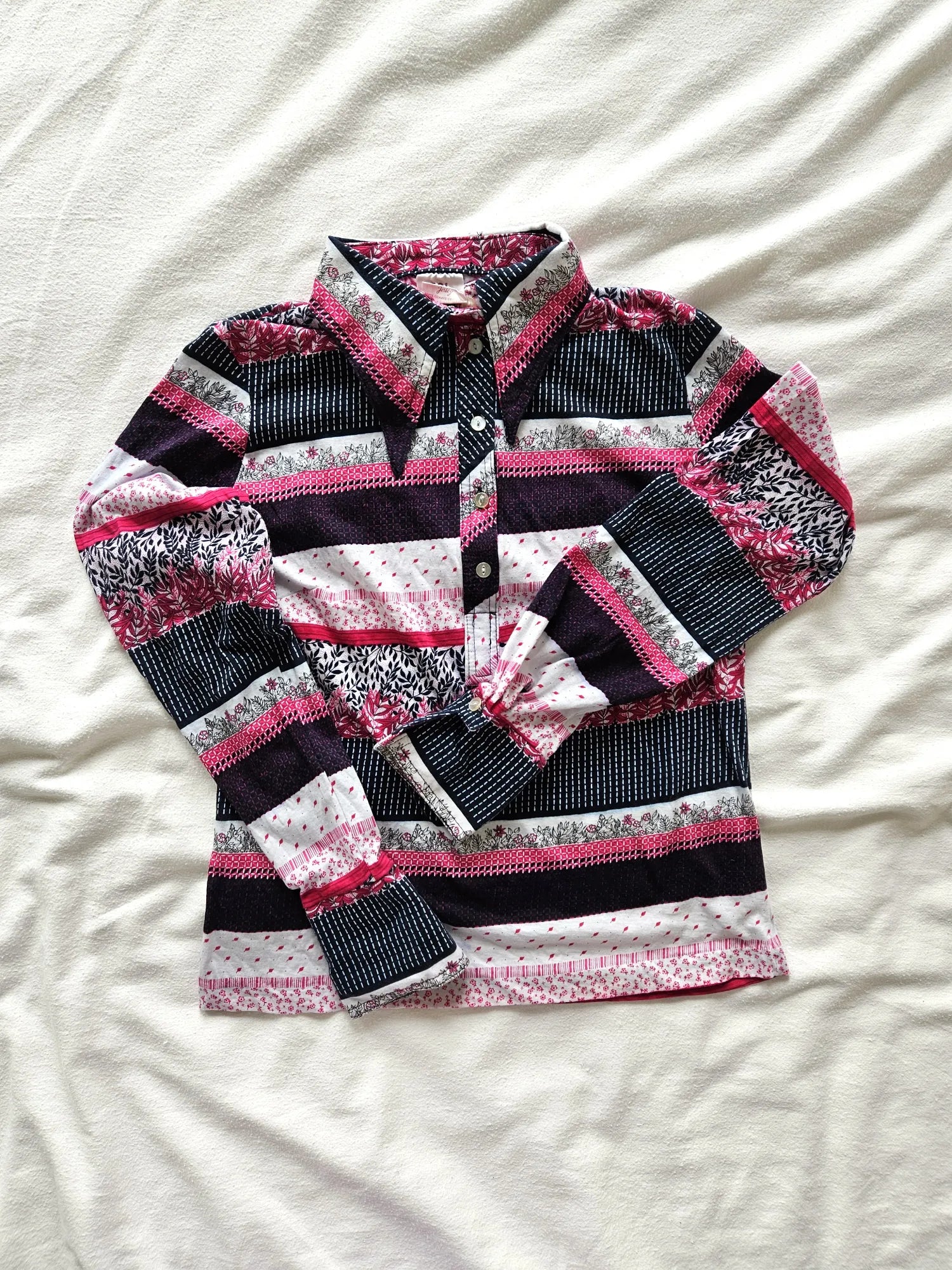 Jaren 70 top gestreept roze, katoen | M