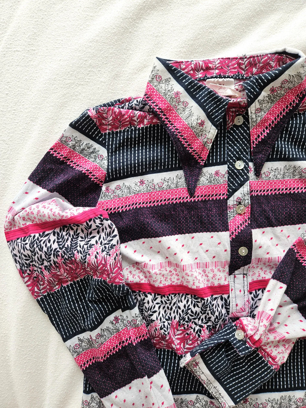Jaren 70 top gestreept roze, katoen | M