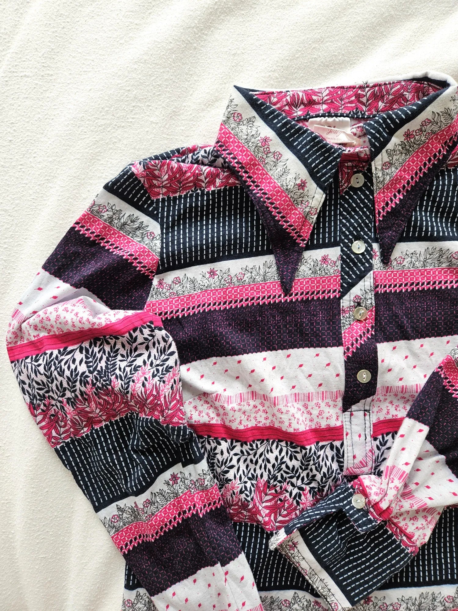 Jaren 70 top gestreept roze, katoen | M