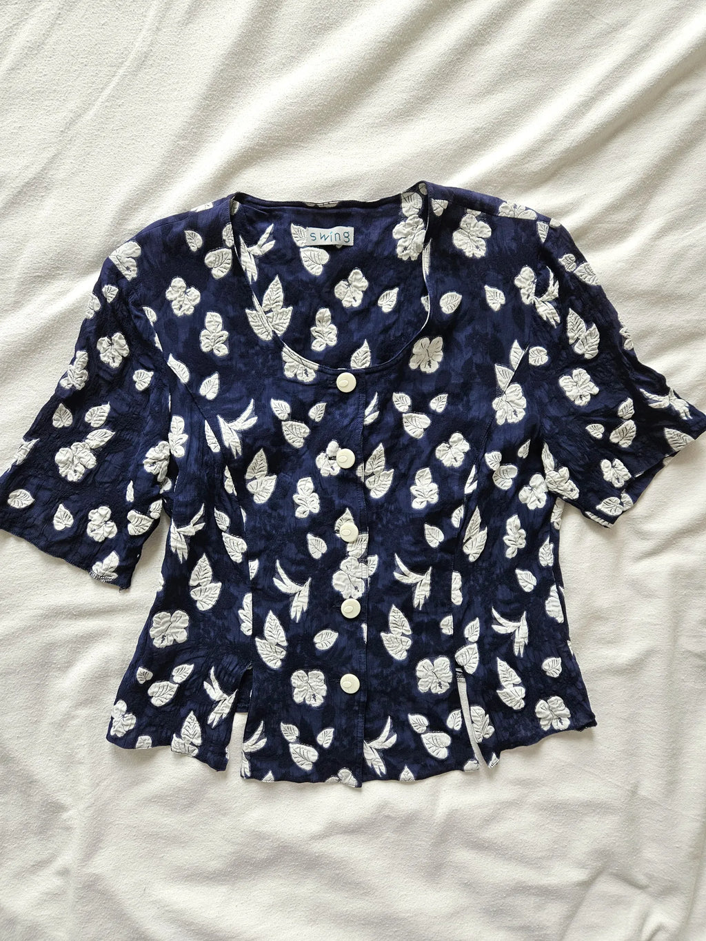 Tess - vintage top met witte bloemen, viscose | M