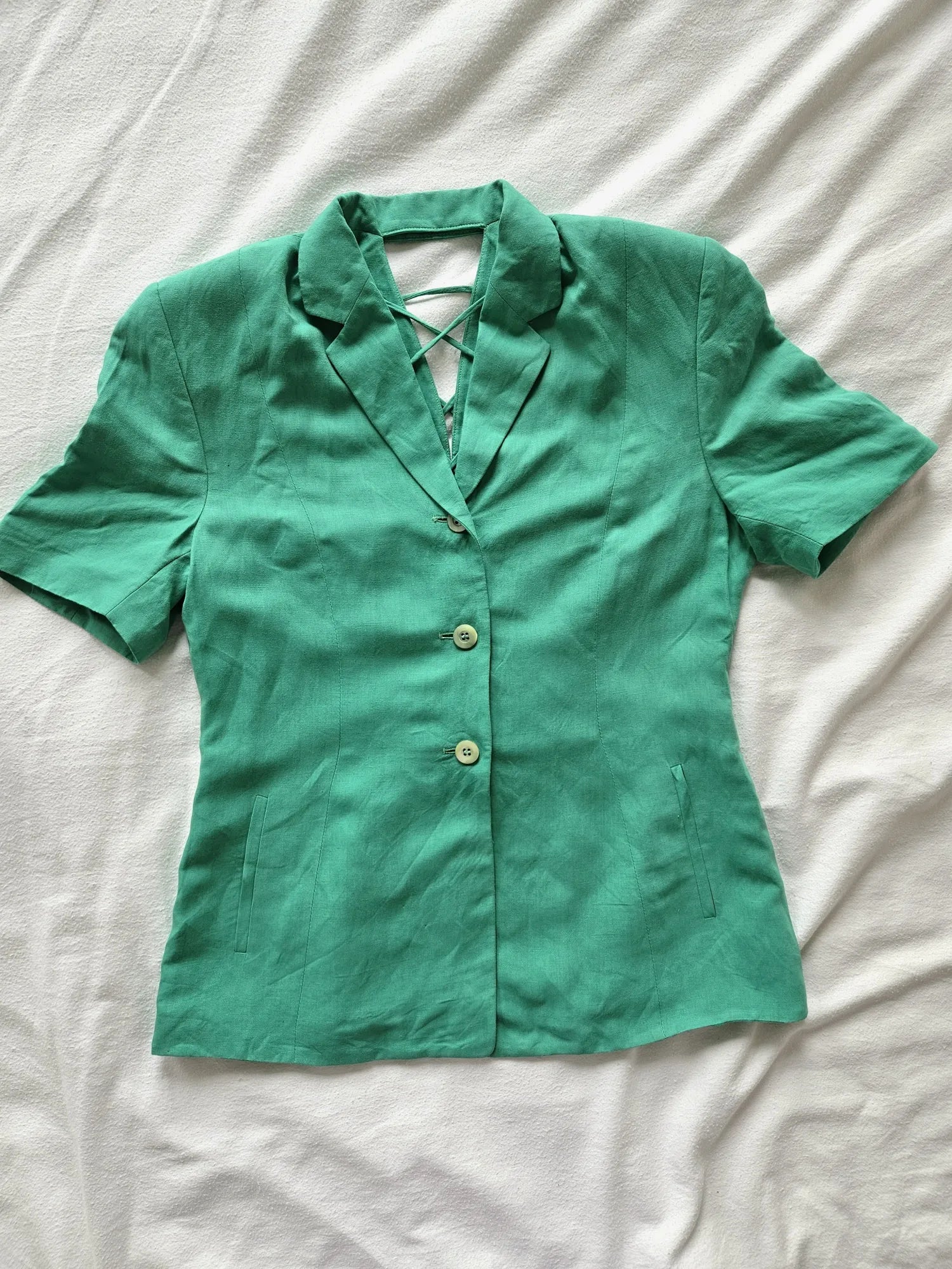 Betty - donkergroene vintage top, linnen | L