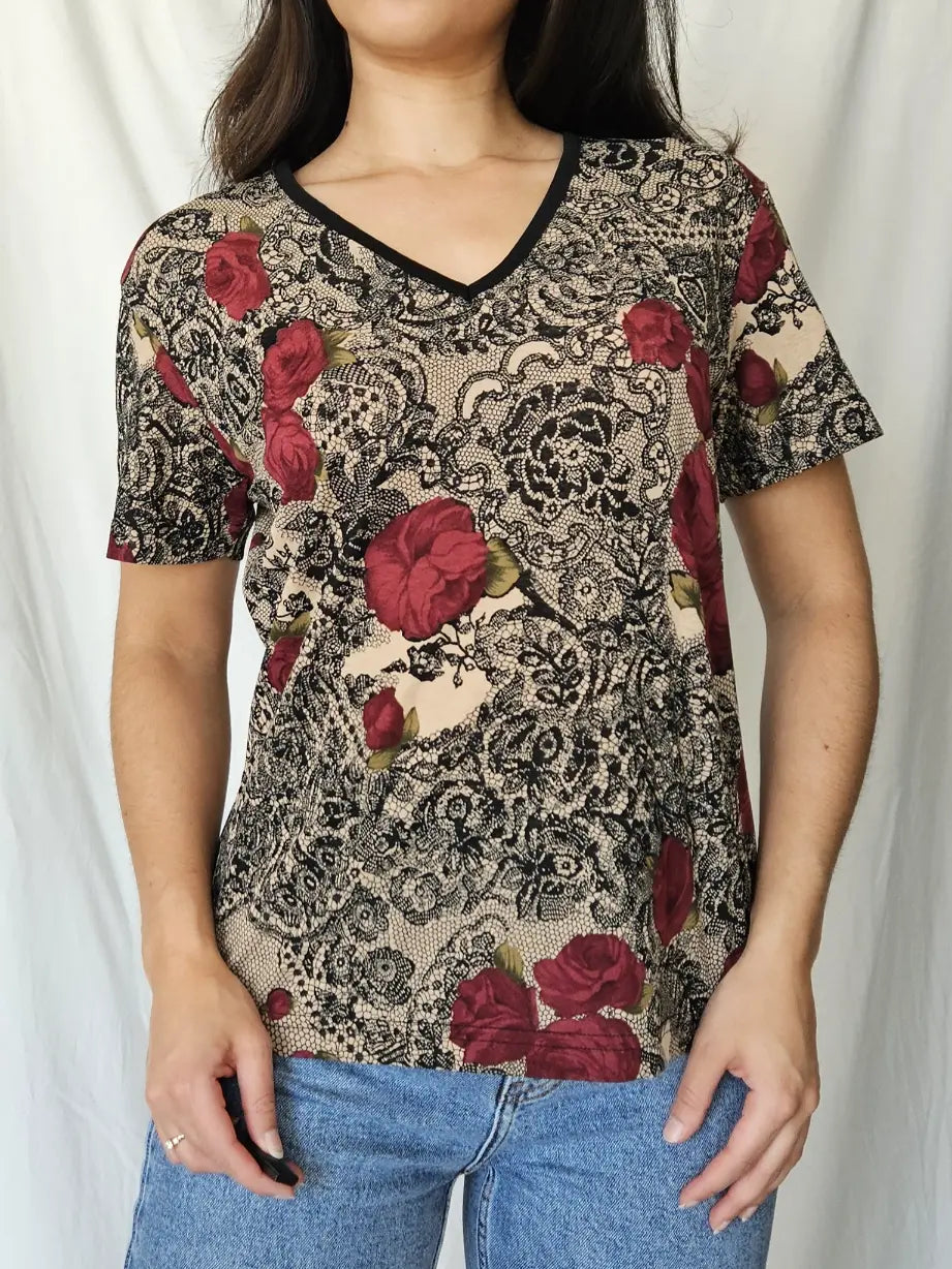 Vintage shirt met rozen | L