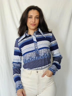 Jaren 70 top gestreept blauw, katoen | L