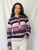 Jaren 70 top gestreept roze, katoen | M